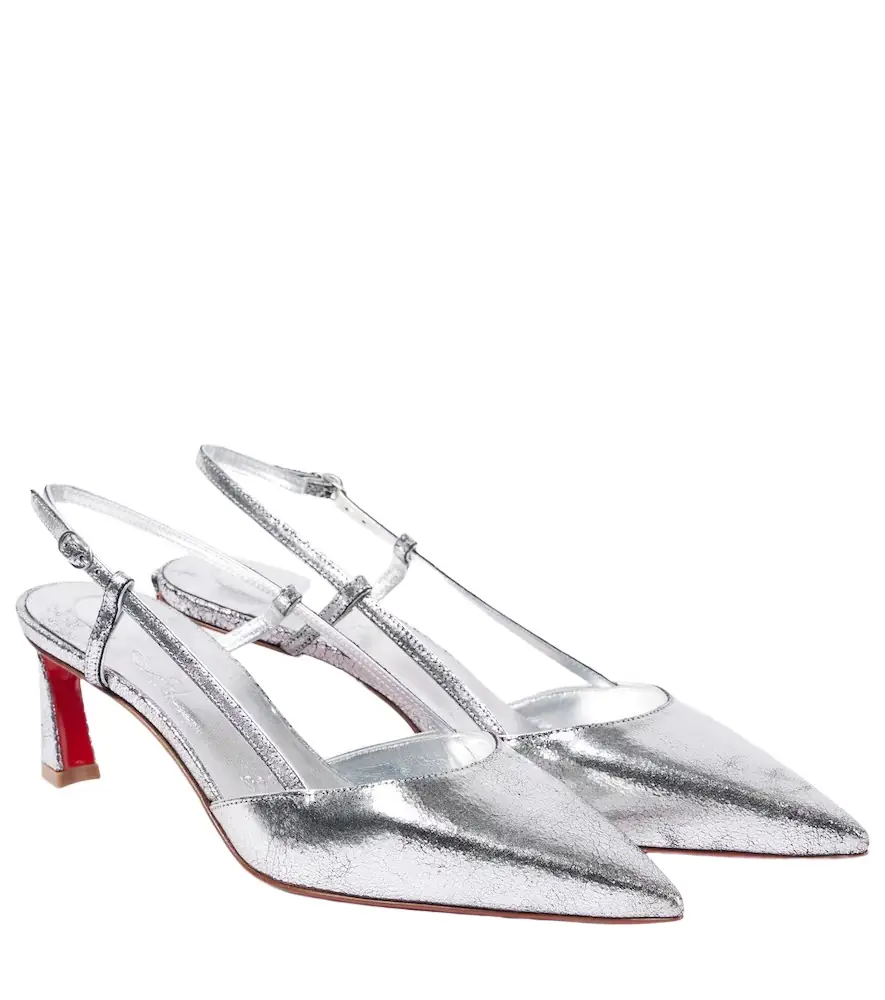 Christian Louboutin Condoroline 55 metallic leather slingback pumps