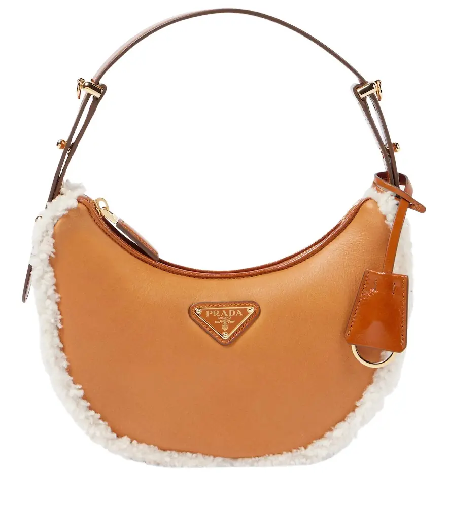 Prada Arqué Small shearling-trimmed shoulder bag