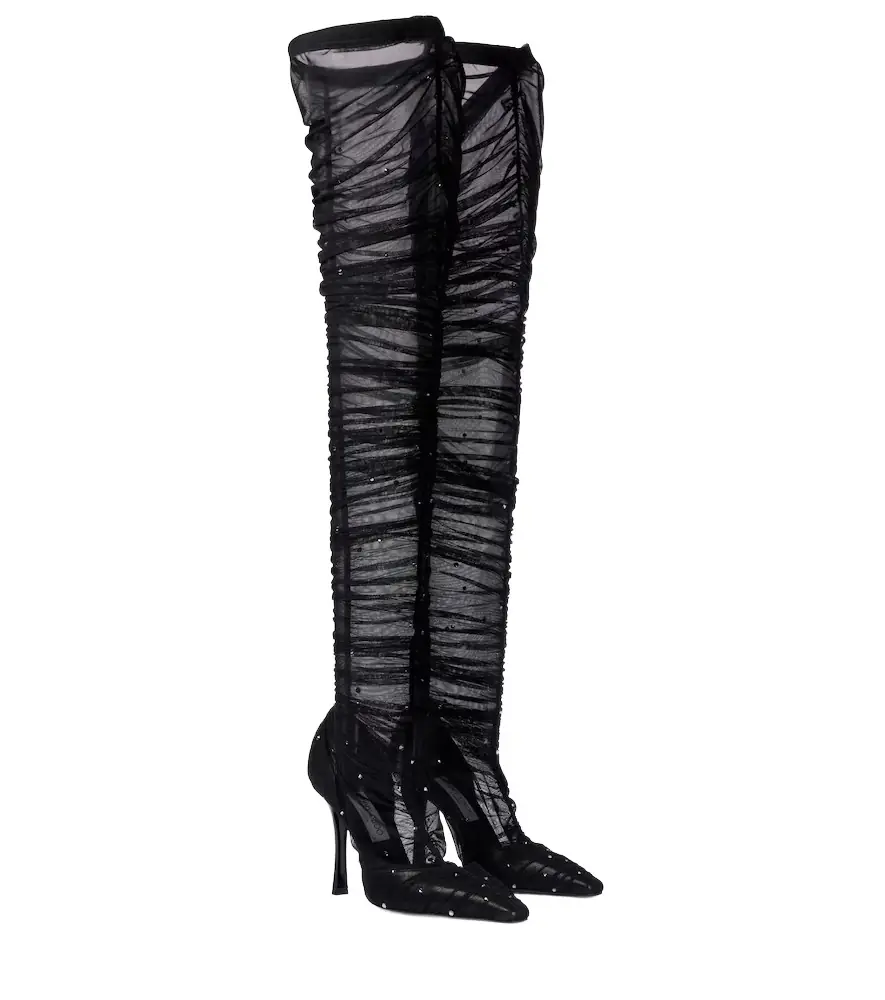 Jimmy Choo Lotta 100 embellished tulle over-the-knee boots - Women's Shoes