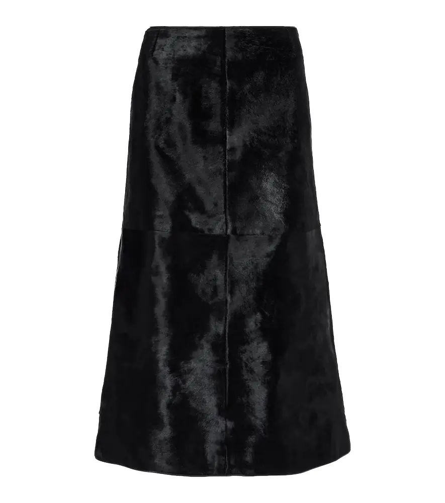 Toteme Paneled calf hair midi skirt