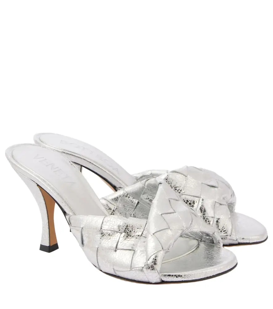 Bottega Veneta Blink Intrecciato 80 metallic leather mules