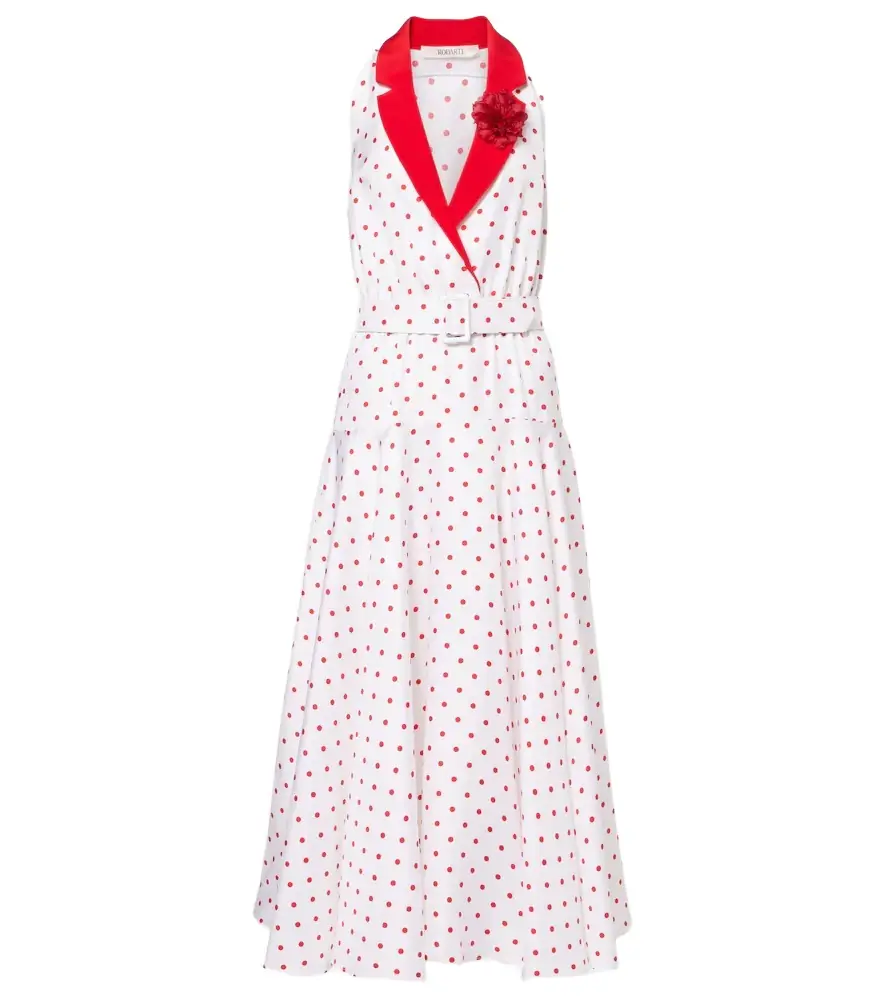 Rodarte Polka-dot belted silk twill midi dress