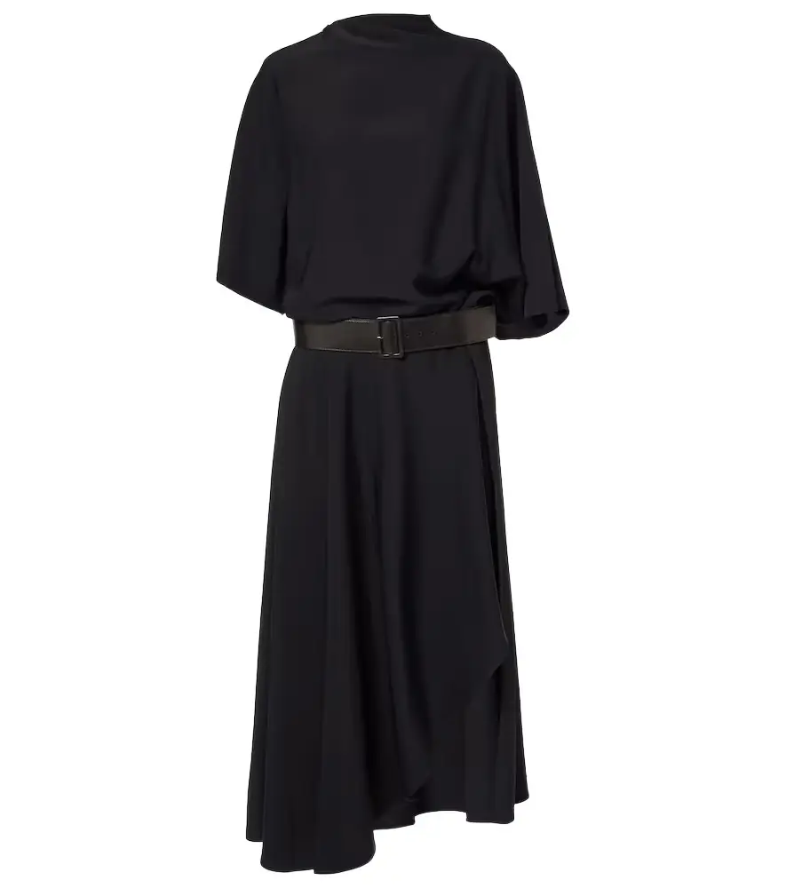 Alaia Alaïa Belted leather-trimmed midi dress