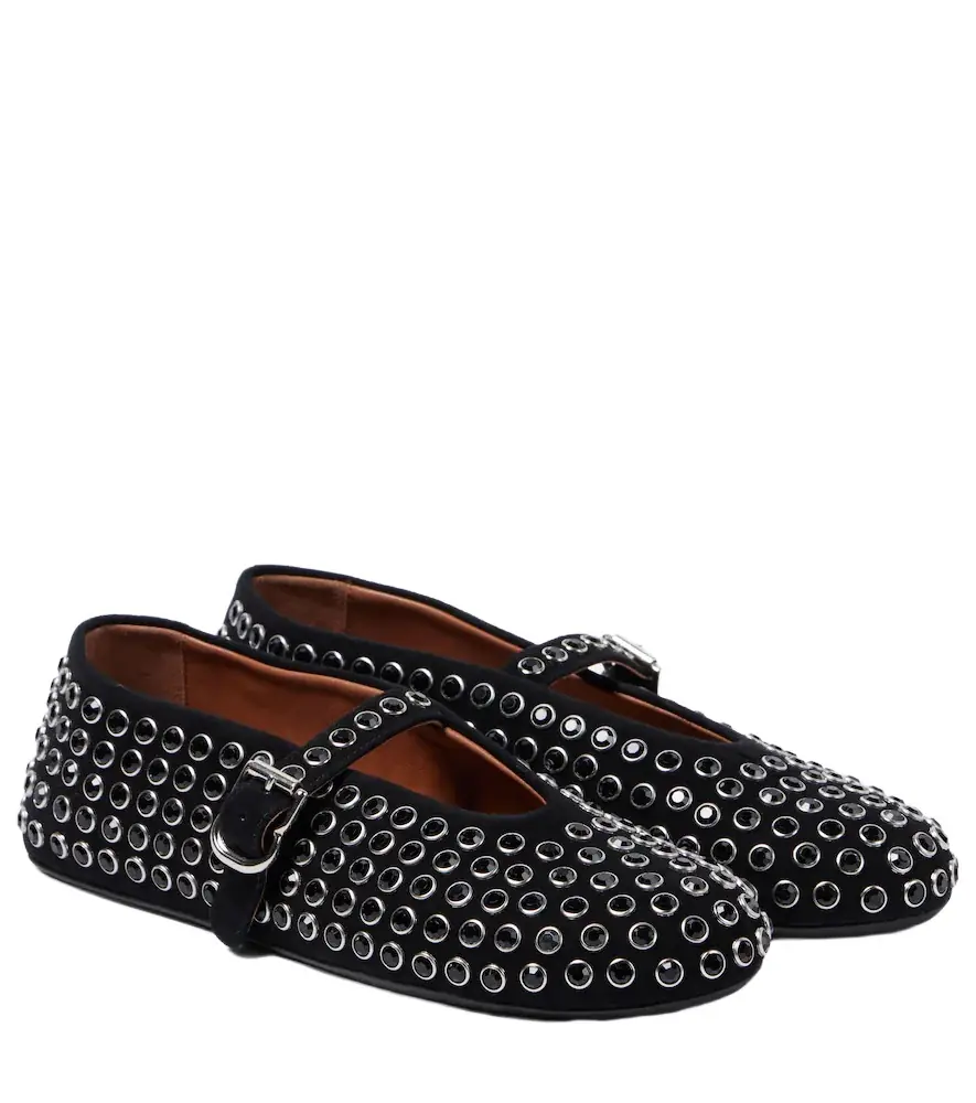 Alaia Alaïa Crystal-embellished suede ballet flats