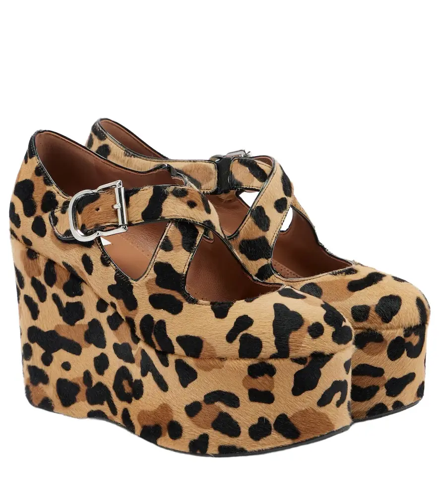 Alaia Alaïa Criss Cross leopard-print calf hair wedges