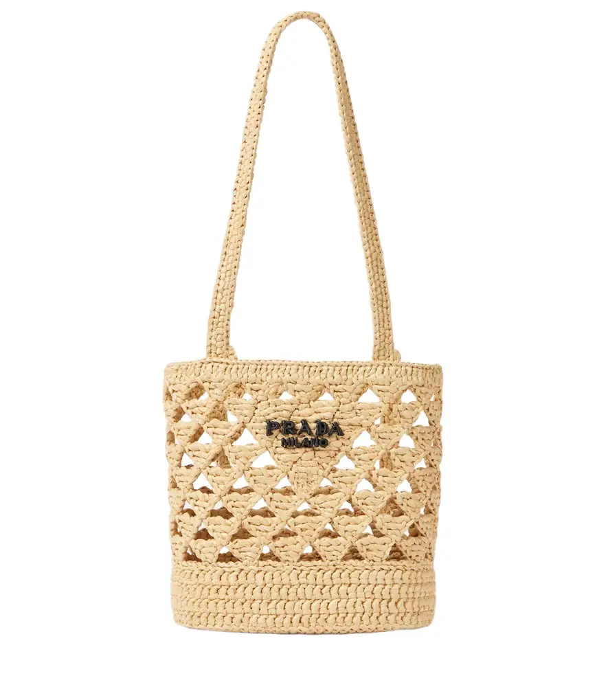 Prada Mini raffia-effect crochet tote bag - Women's Bags