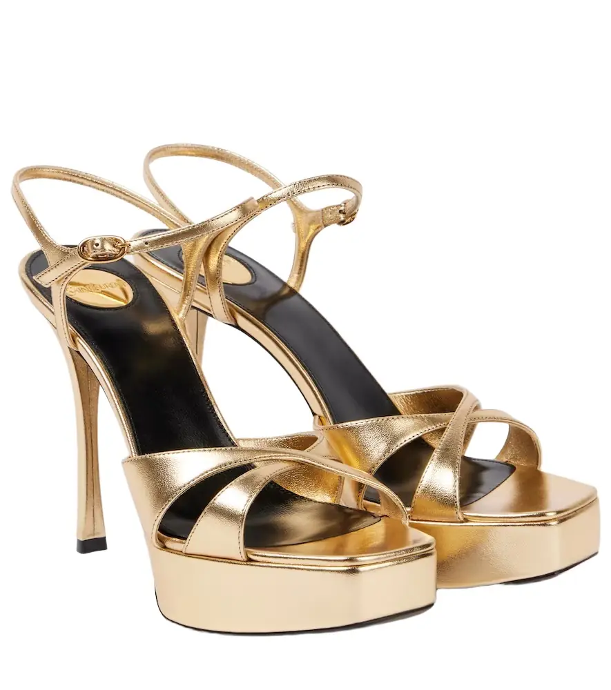 Saint Laurent Debbie 85 metallic-leather platform sandals