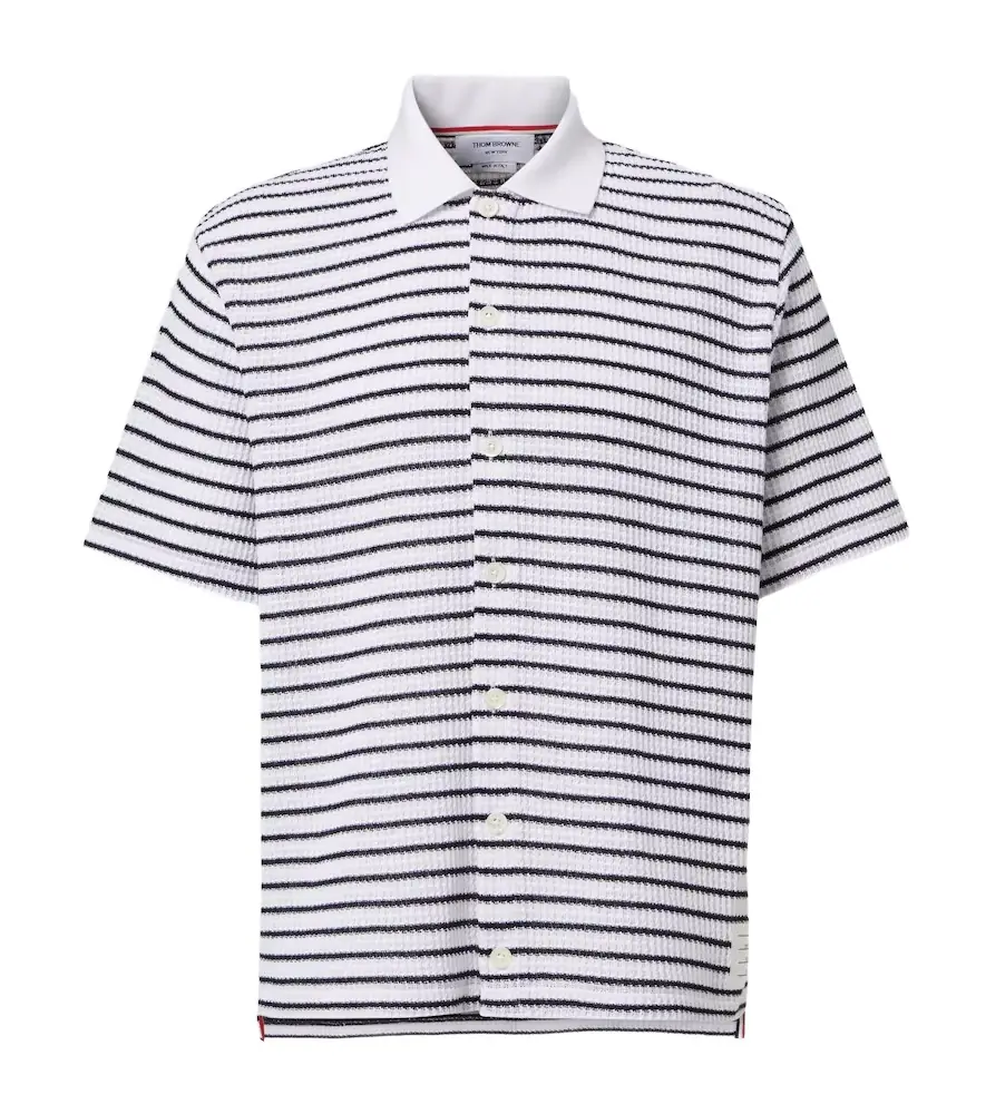 Thom Browne Striped waffle-knit cotton polo shirt