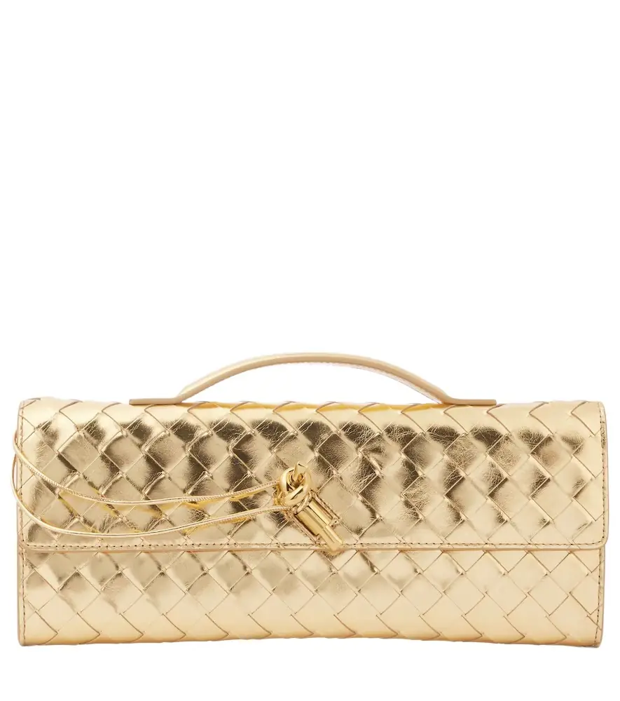 Bottega Veneta Andiamo Intrecciato metallic leather clutch