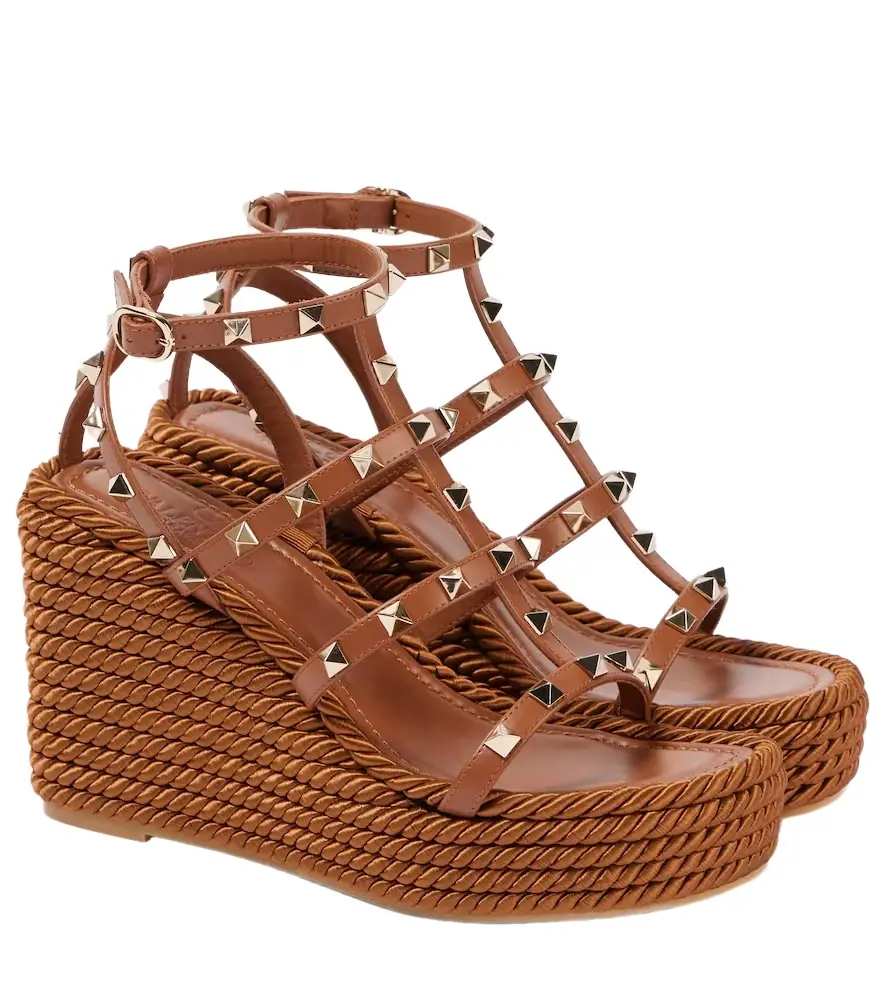 Valentino Garavani Rockstud Torchon 95 leather espadrille wedges