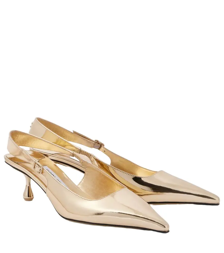 Jimmy Choo Amel 50 metallic leather slingback pumps