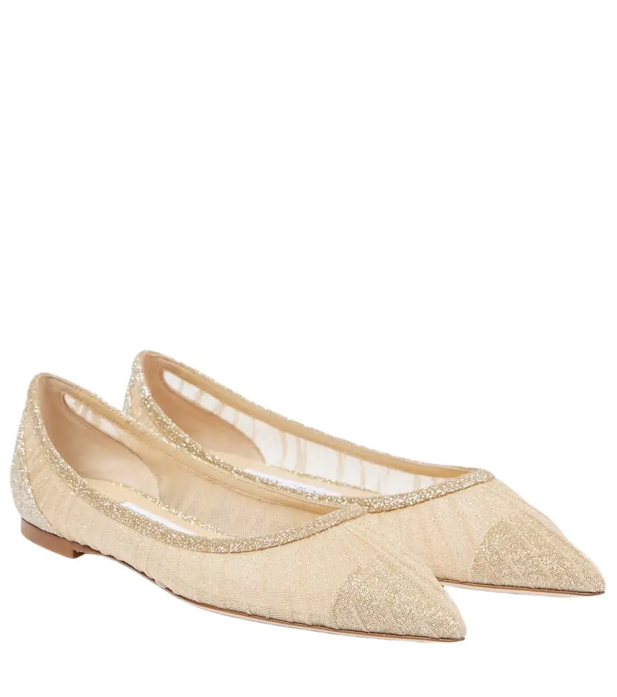 Jimmy Choo Love glitter tulle ballet flats - Women's Shoes