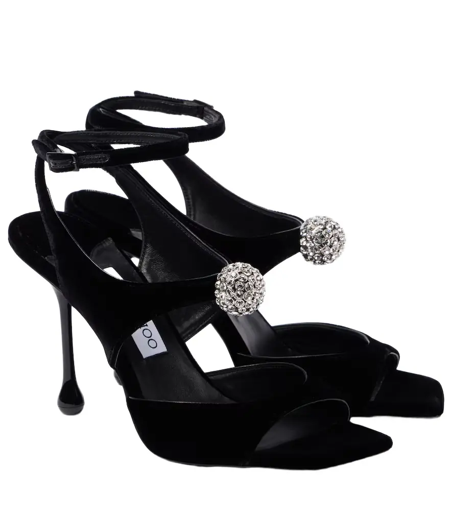 Jimmy Choo Orb 95 embellished velvet sandals - Women's Shoes