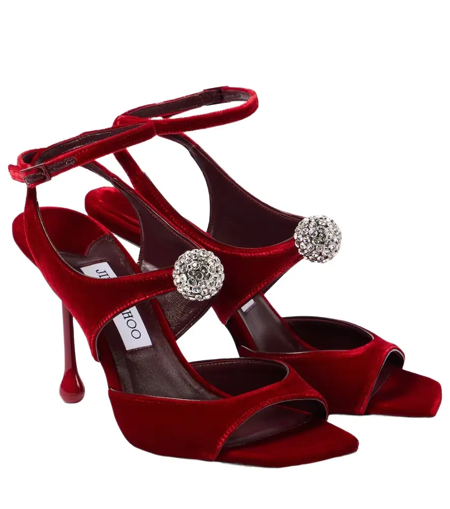Jimmy Choo Orb 95 embellished velvet sandals - Women's Shoes