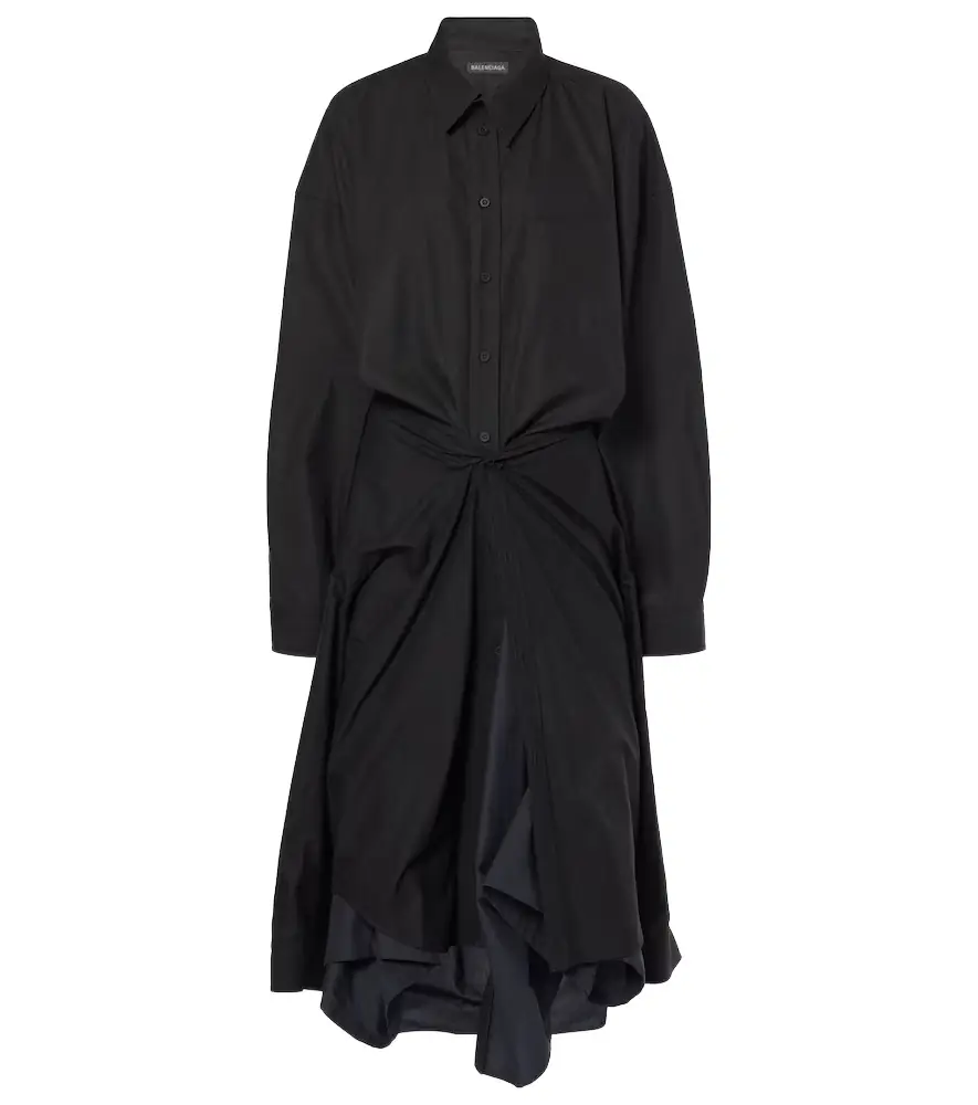Balenciaga Gathered tie-front cotton shirt dress