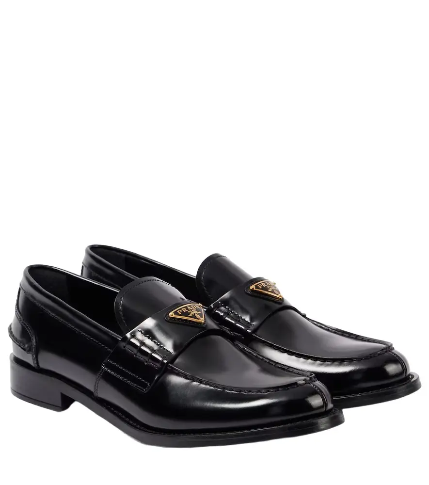 Prada Logo brushed leather loafers