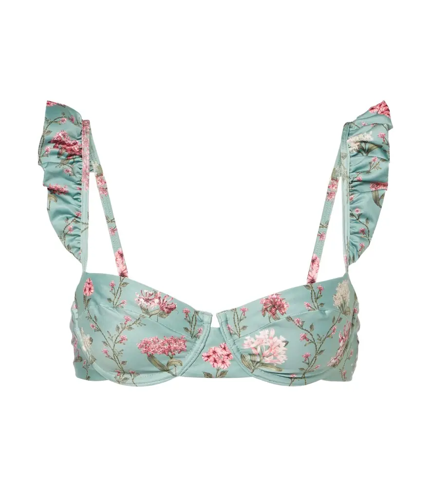 Agua by Agua Bendita Kiwi floral ruffled bikini top