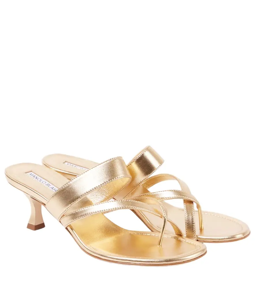 Manolo Blahnik Susa 50 metallic leather mules