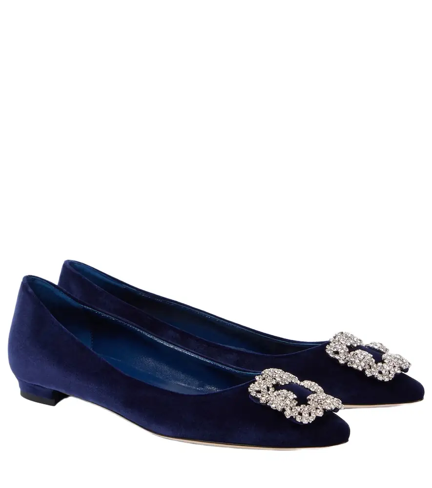 Manolo Blahnik Hangisi embellished velvet ballet flats