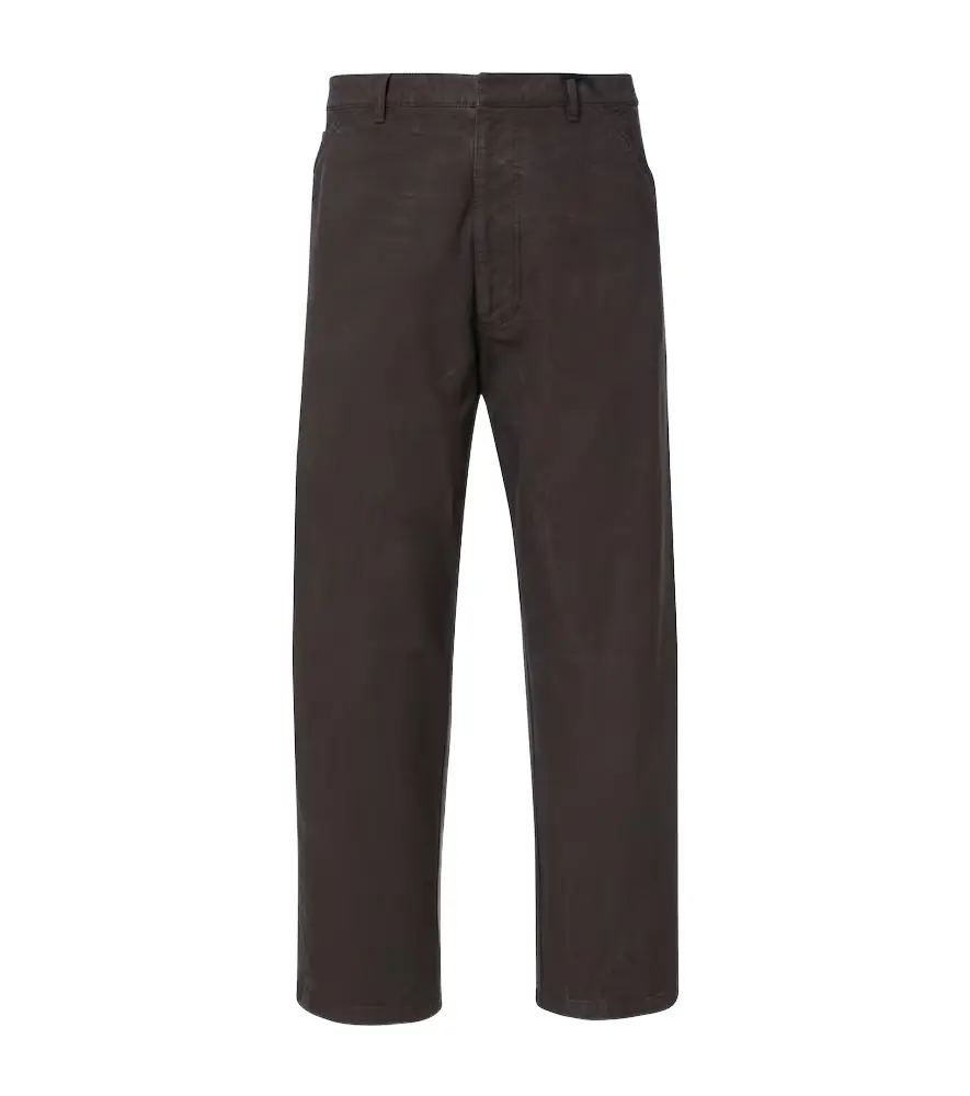 Prada Leather-trimmed cotton straight pants