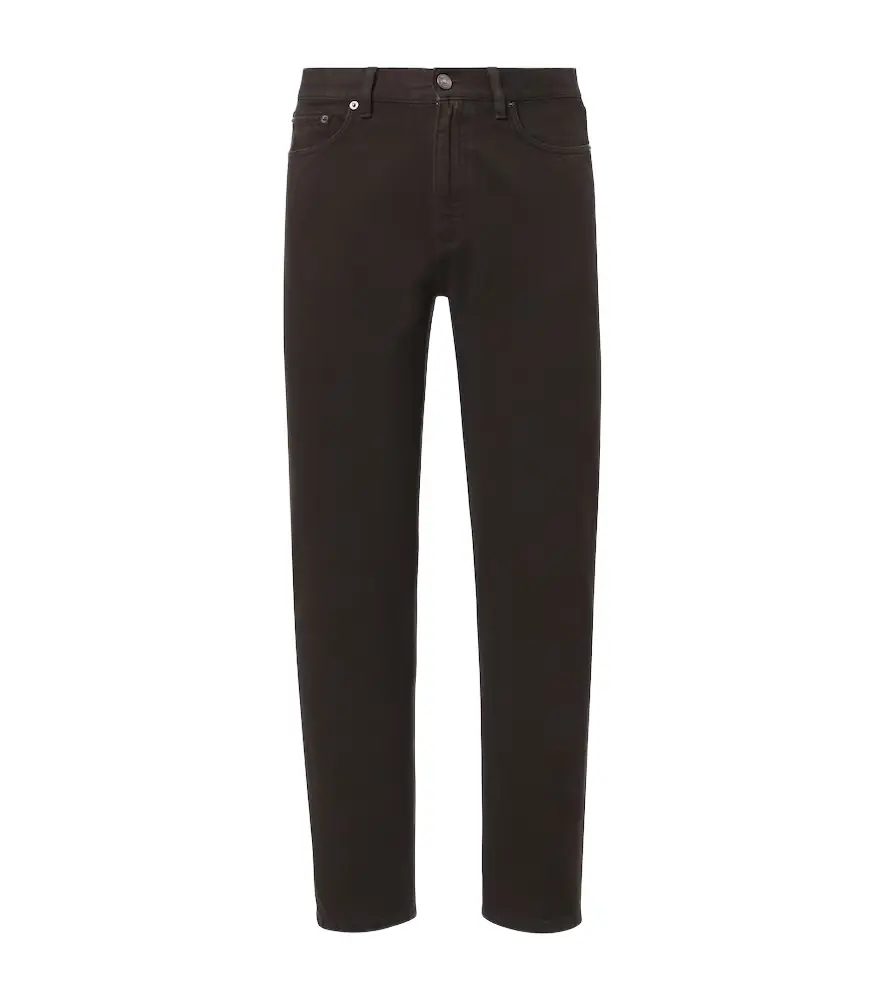 Zegna Leather-trimmed cotton straight pants