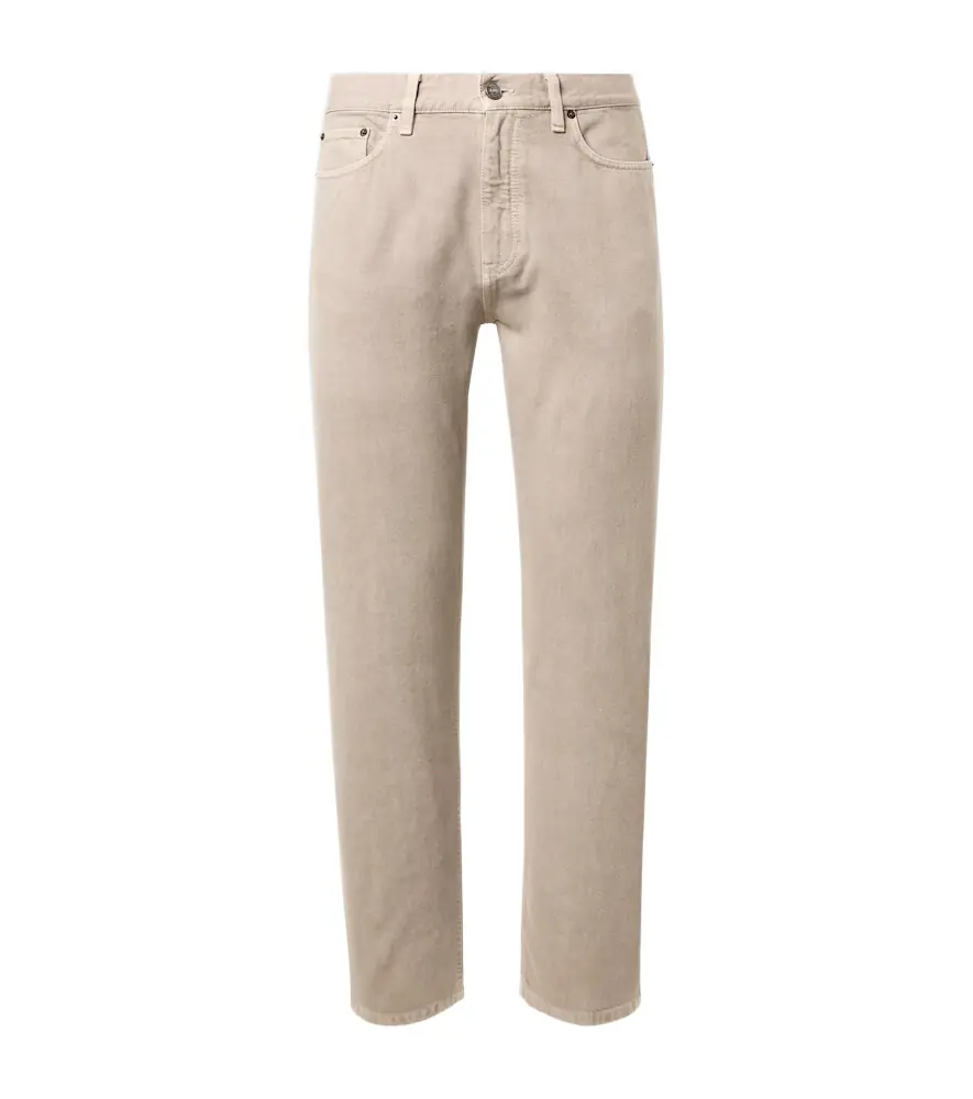 Zegna Leather-trimmed cotton straight pants