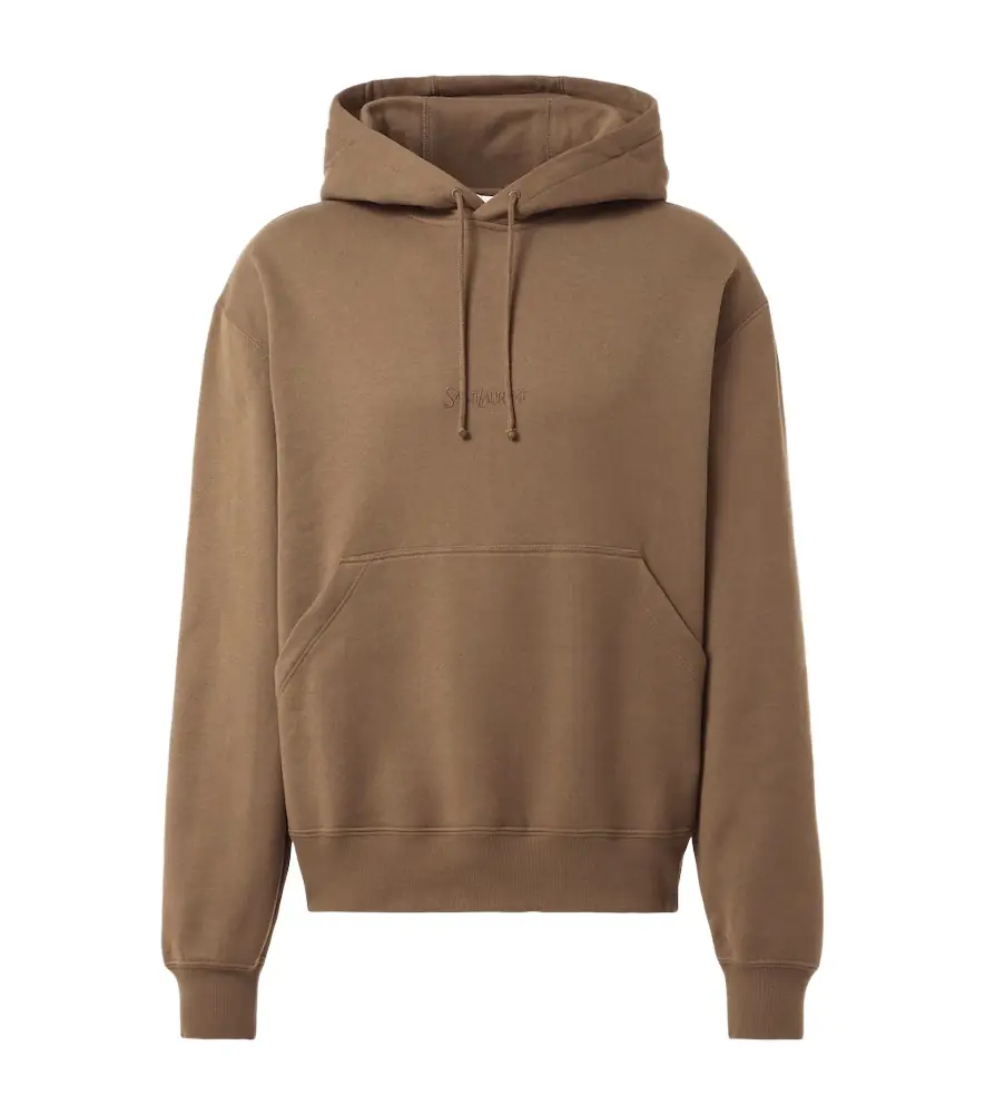 Saint Laurent Logo embroidered cotton fleece hoodie