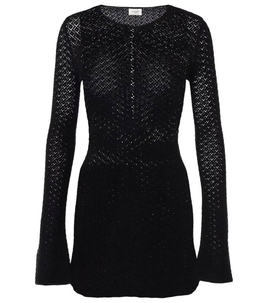 Saint Laurent Wool-blend crochet minidress