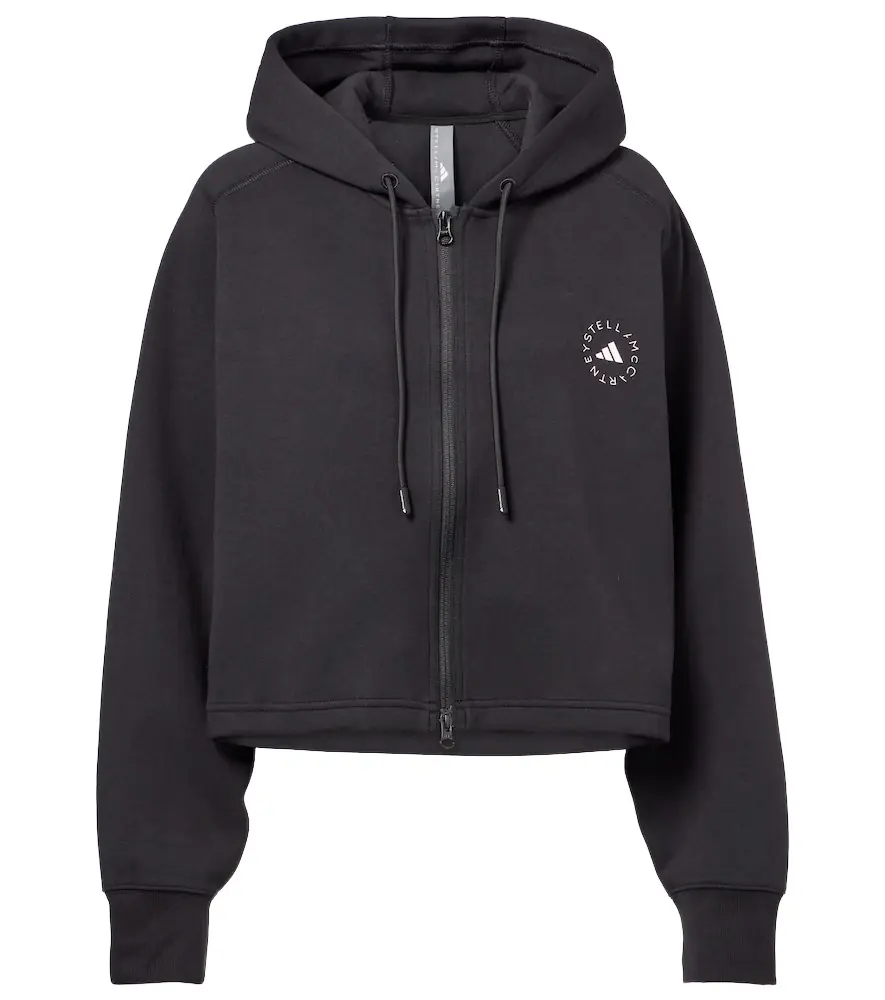 Adidas by Stella McCartney Cropped cotton-blend jersey zip-up hoodie