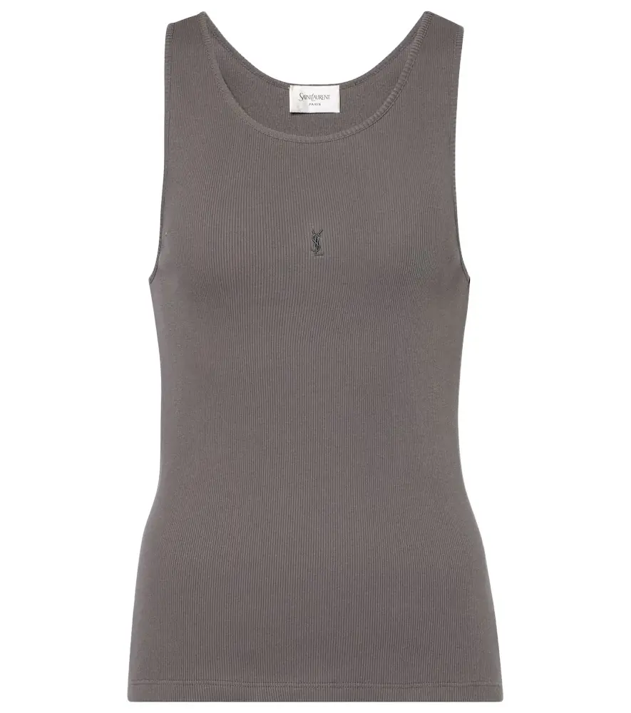 Saint Laurent Cassandre ribbed-knit cotton tank top