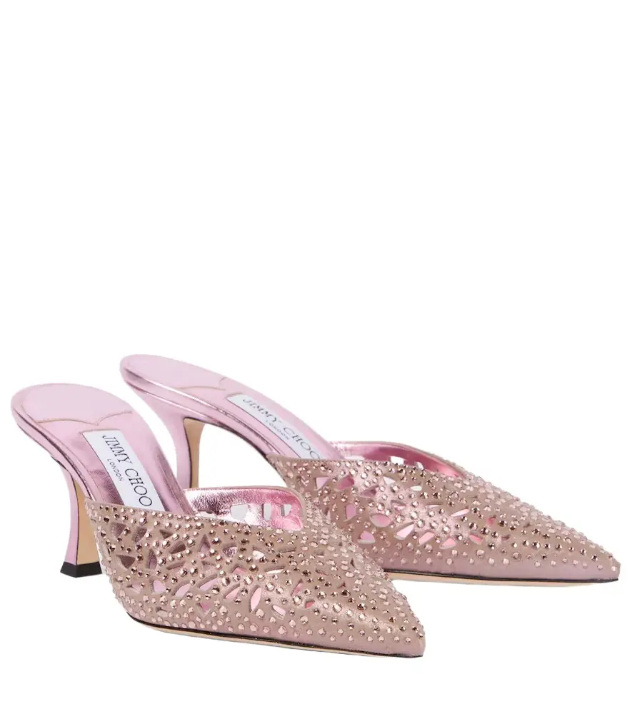 Jimmy Choo Solar 70 embellished laser-cut suede mules - Women's Shoes