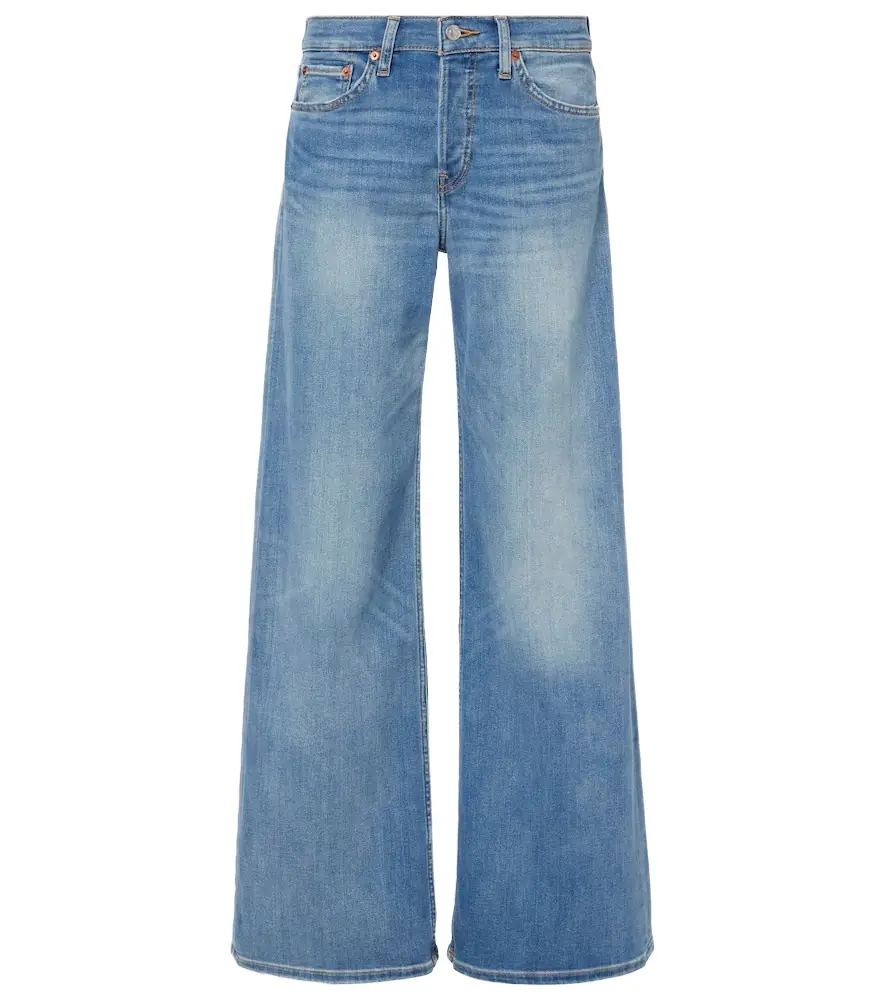 Re/Done Cotton Stretch mid-rise wide-leg jeans
