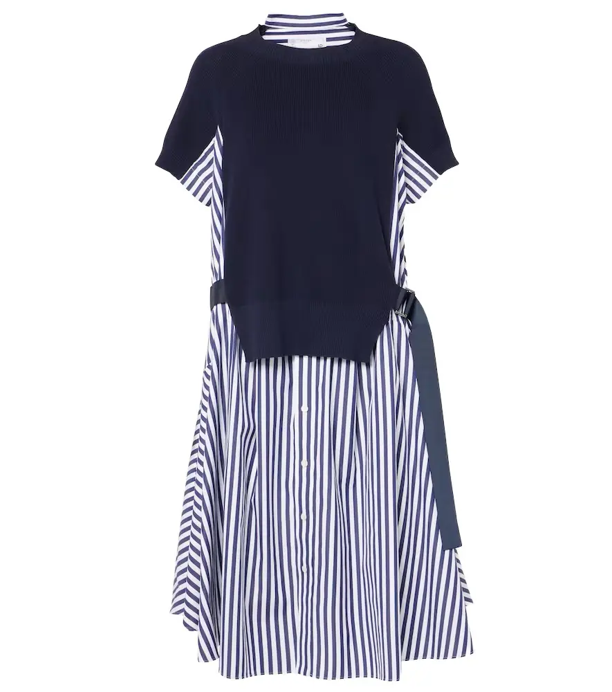 Sacai Striped cotton midi dress