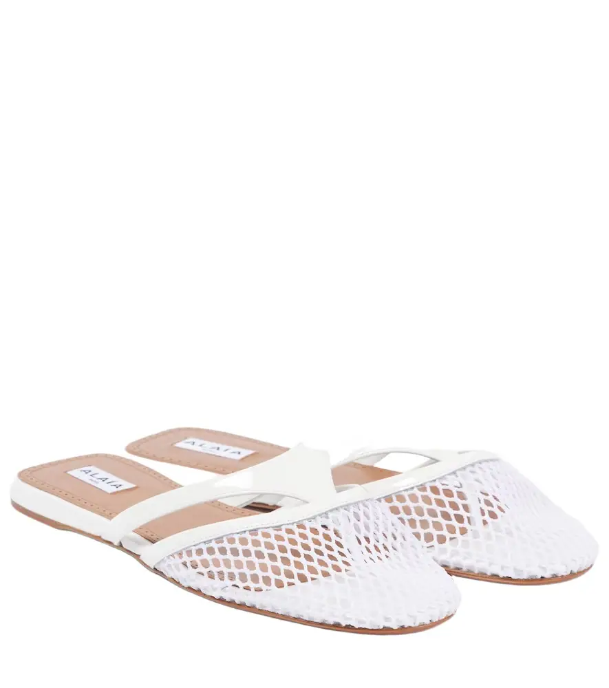 Alaia Alaïa Infradito leather and fishnet mules