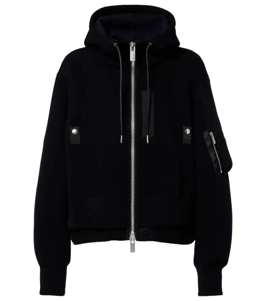 Sacai Paneled cotton-blend zip-up hoodie