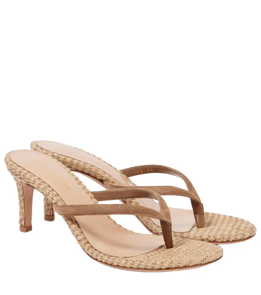 Gianvito Rossi Calypso raffia and suede thong sandals - Women's Shoes