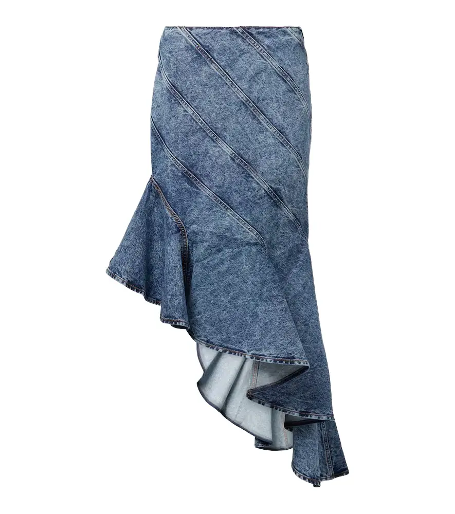 Alaia Alaïa Spiral asymmetric denim midi skirt