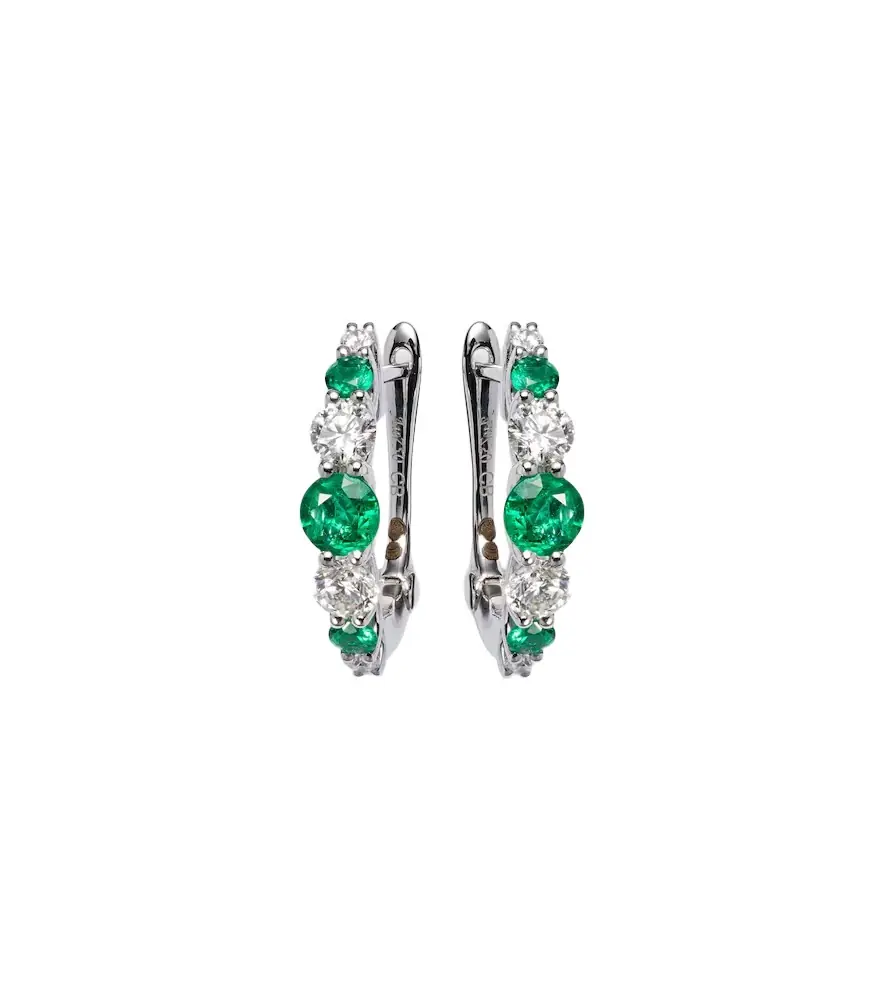 Bucherer Fine Jewellery Classics 18kt white gold hoop earrings with emeralds and diamonds