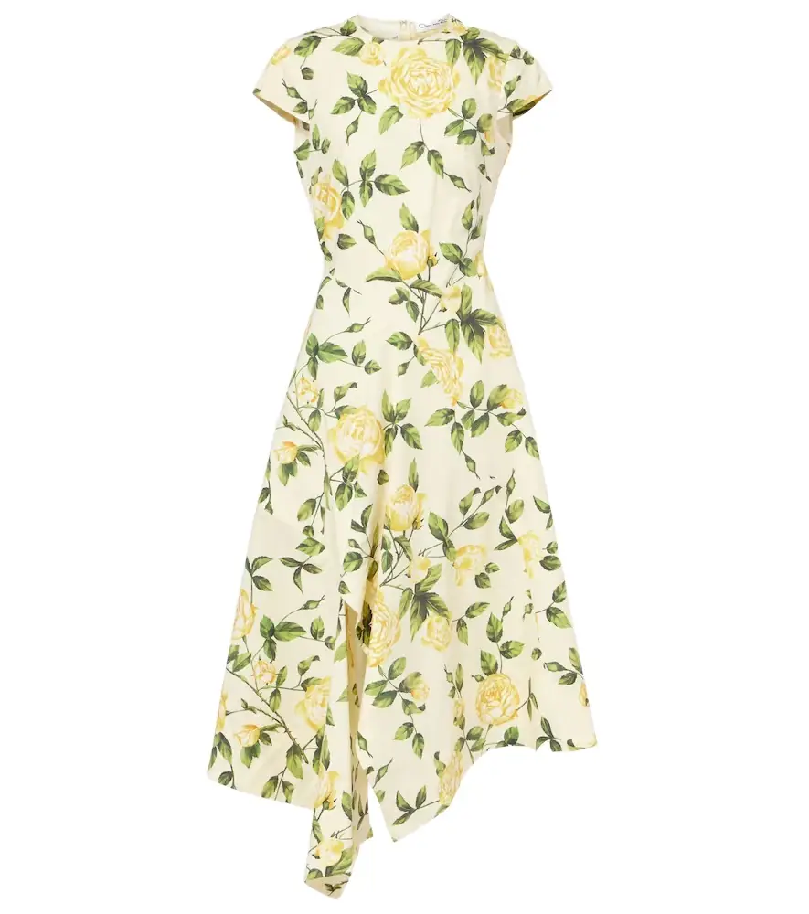 Oscar de la Renta Floral cotton-blend poplin midi dress
