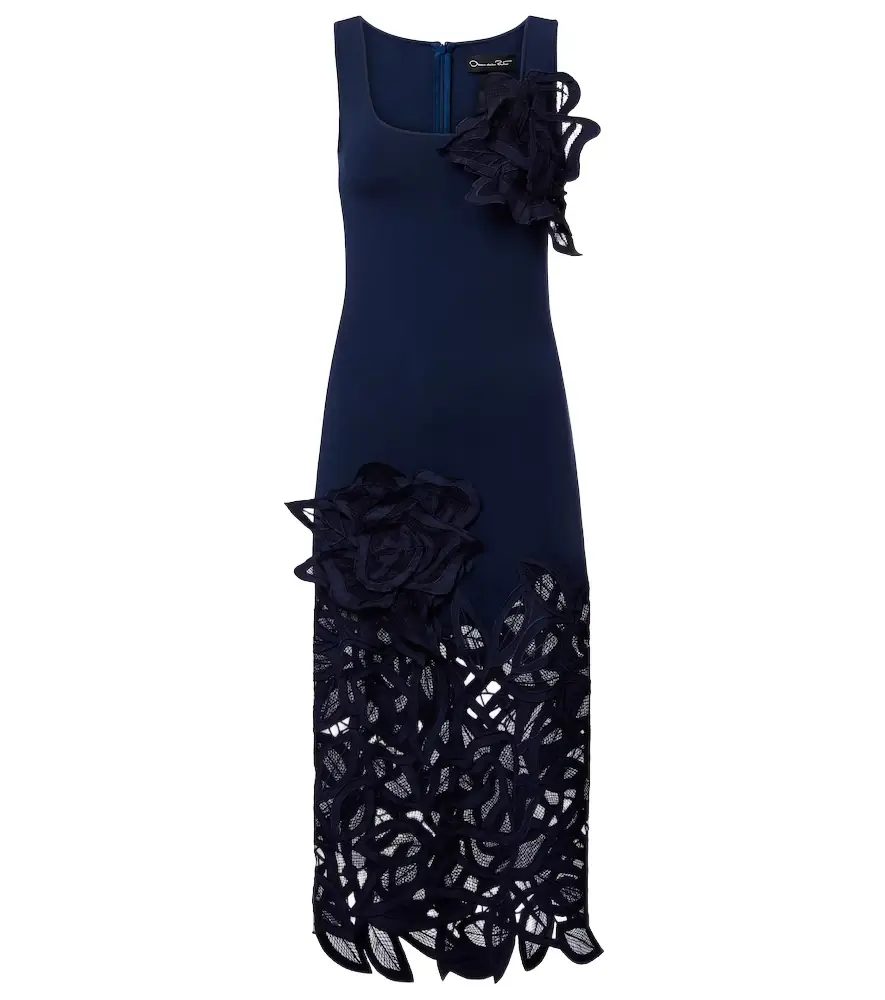 Oscar de la Renta Floral-appliqué lace midi dress