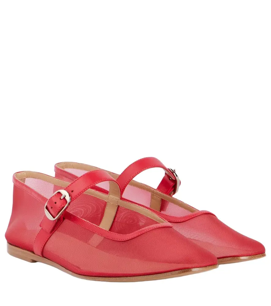 Le Monde Beryl Le Monde Béryl Leather-trimmed mesh Mary Jane flats - Women's Shoes