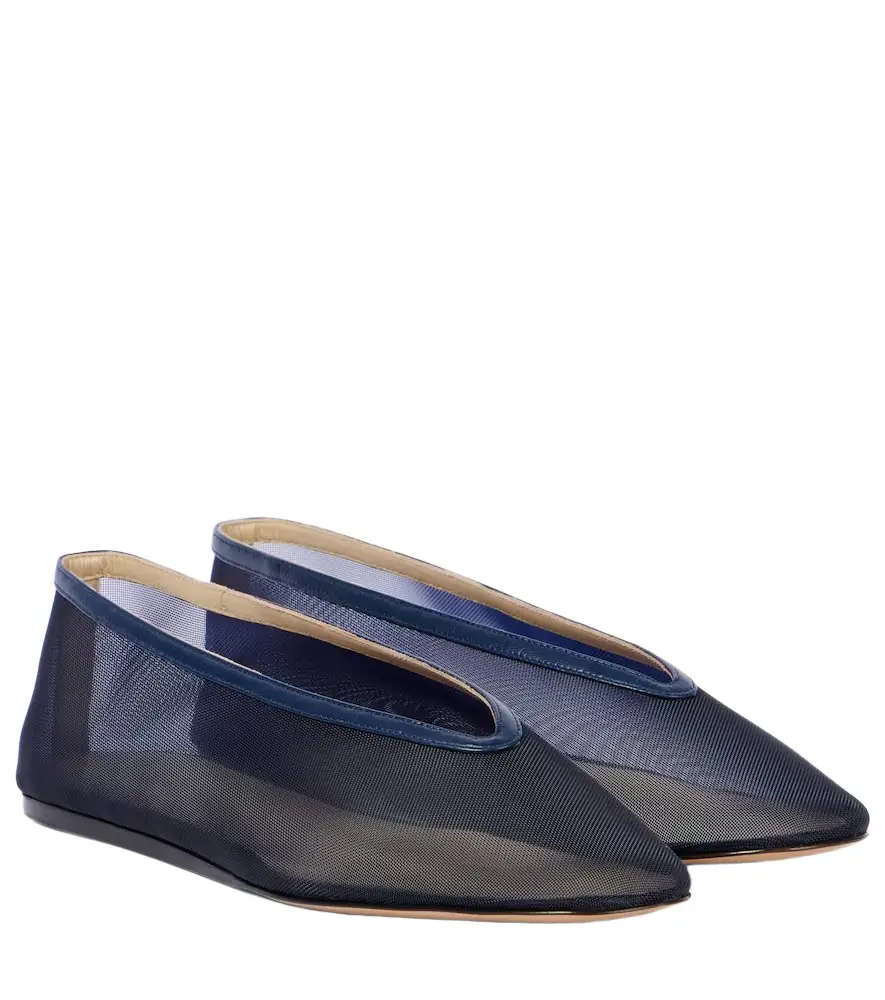 Le Monde Beryl Le Monde Béryl Luna leather-trimmed mesh ballet flats