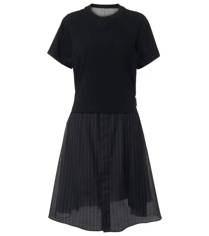 Sacai Cotton jersey and organza minidress