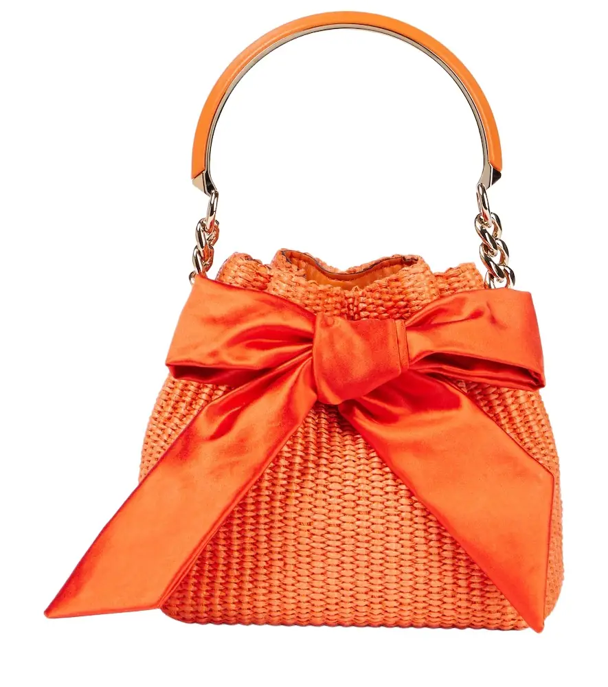 Jimmy Choo Bon Bon bow-detail raffia bucket bag - Women's Bags
