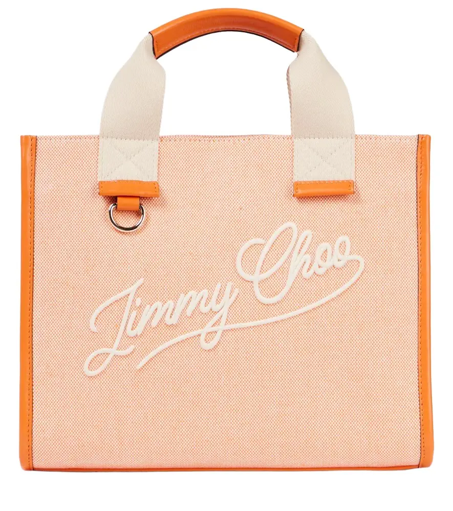Jimmy Choo Logo leather-trimmed canvas tote bag - Women's Bags