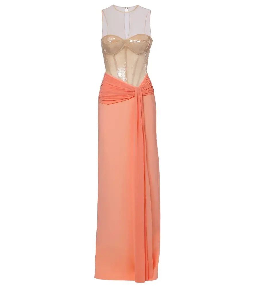 David Koma Sequined cady and mesh corset gown