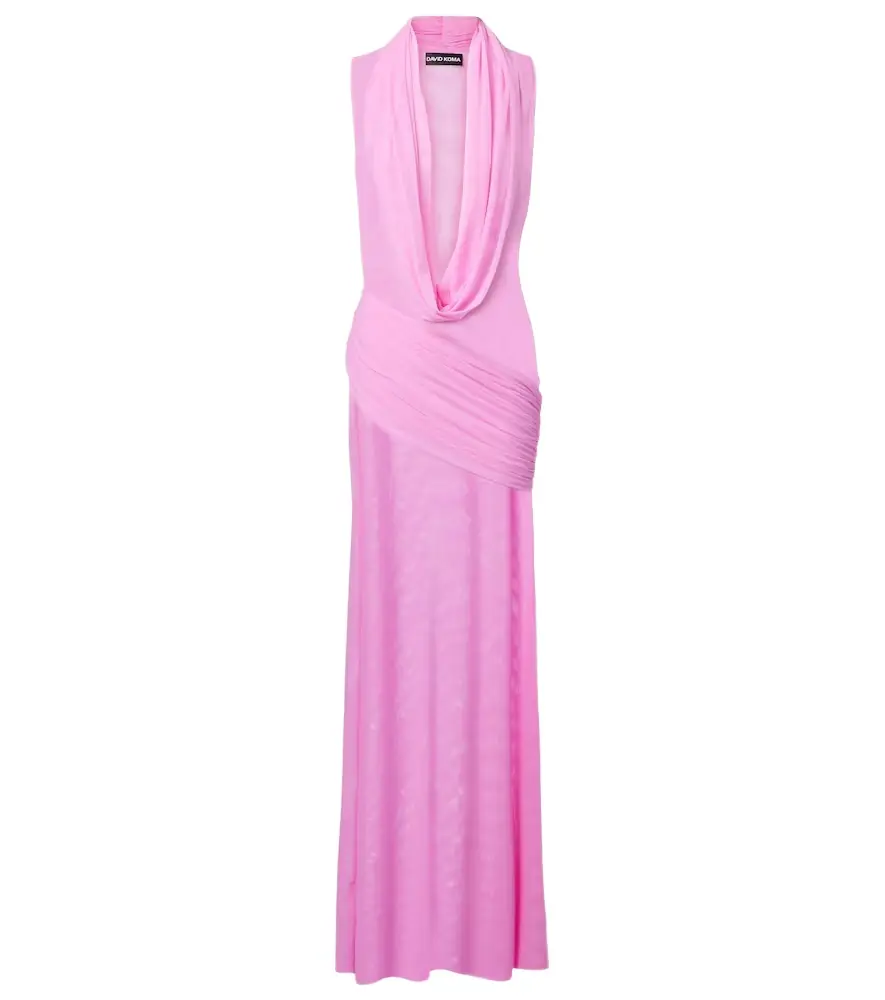 david koma pink dress Sequined satin gown in pink - David Koma