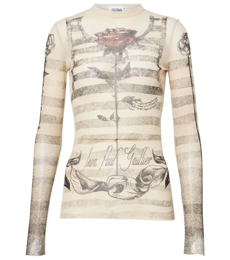 Jean Paul Gaultier Striped printed mesh top