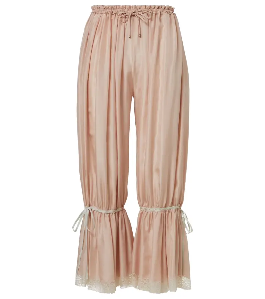 Chloe Chloé Lace-trimmed silk pongé cropped pants
