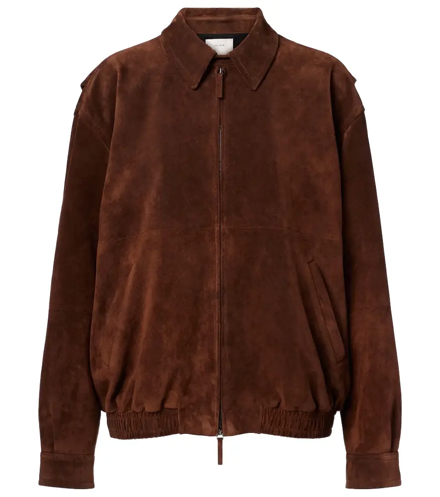 The Row Roana suede bomber jacket